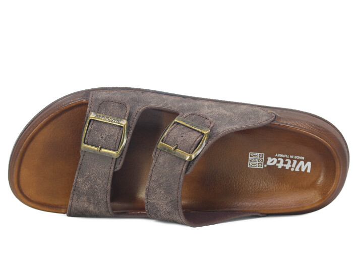 Witta Merdane 54201 Büyük Beden Çift Toka Comfort Kutulu Günlük Terlik Kahve - Witta (1)