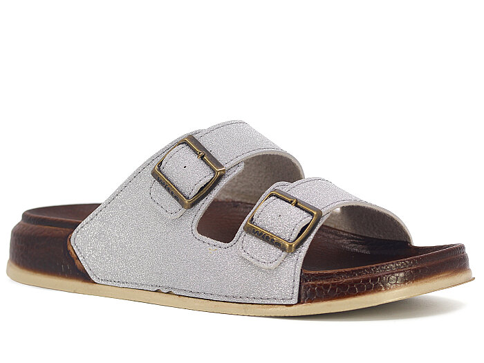 Witta Zenne 55206 Çift Toka Comfort Kutulu Günlük Terlik Gümüş - Witta