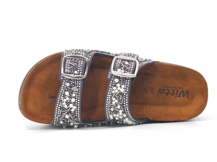 Witta Zenne 55303 Taşlı Çift Toka Günlük Terlik Platin - 2
