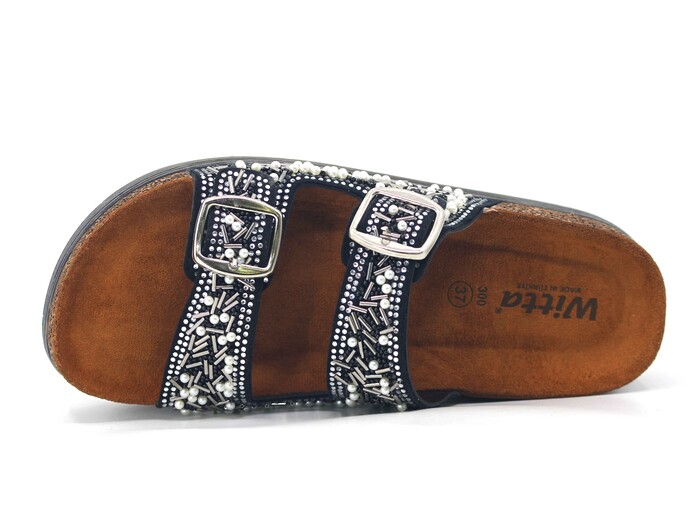 Witta Zenne 55303 Taşlı Çift Toka Günlük Terlik Siyah - Witta (1)