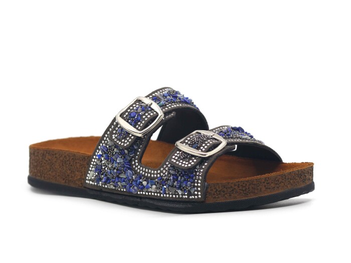 Witta Zenne 55702 Çift Toka Taşlı Kutulu Günlük Terlik Platin - Witta