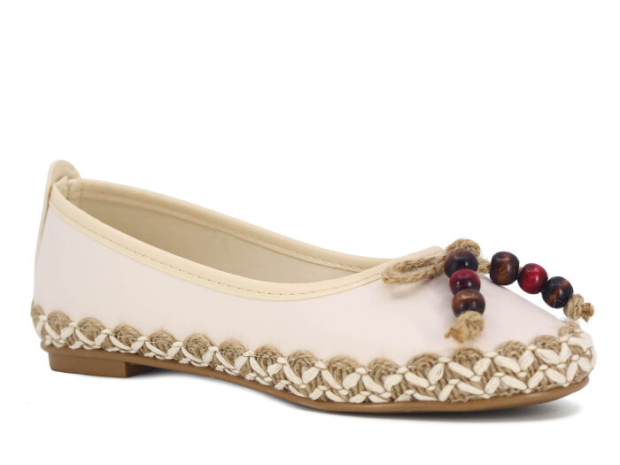 Yiğit Zenne Boncuk Babet Ayakkabı Krem 