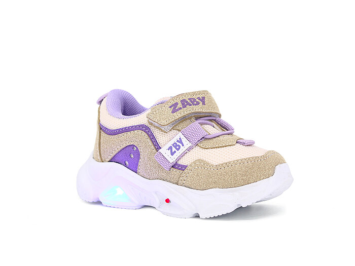 Zaby Bebe 6001 Cırtlı Işıklı Spor Ayakkabı Bej - Zaby