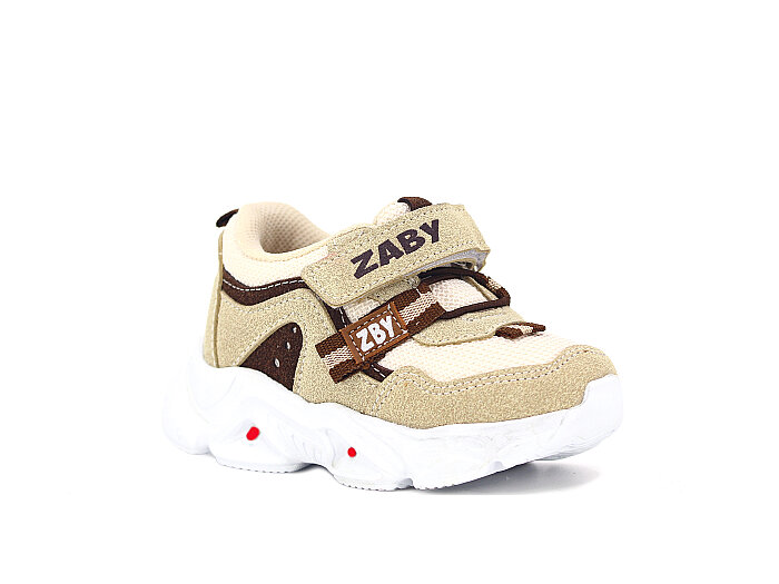 Zaby Bebe 6001 Cırtlı Işıklı Spor Ayakkabı Bej - Kahve - Zaby