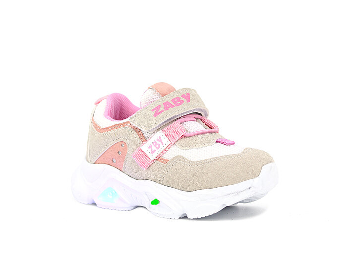Zaby Bebe 6001 Cırtlı Işıklı Spor Ayakkabı Gri - Pembe - Zaby