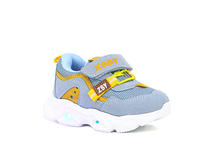 Zaby Bebe 6001 Cırtlı Işıklı Spor Ayakkabı Mavi - Sarı - Zaby