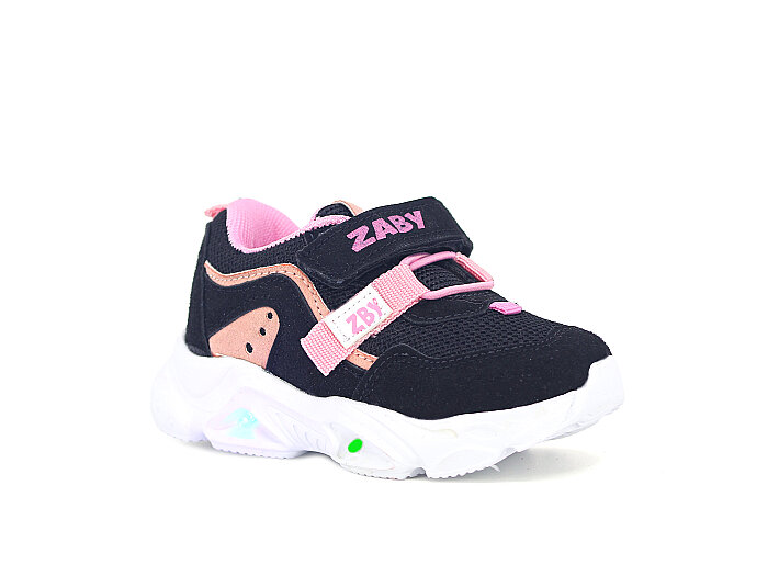 Zaby Bebe 6001 Cırtlı Işıklı Spor Ayakkabı Siyah - Pembe - Zaby
