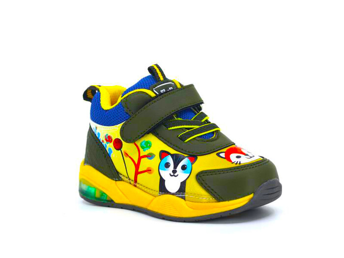 Zıpzıp Bebe 055 Resimli Cilt Işıklı Spor Ayakkabı Haki - Sarı - 1