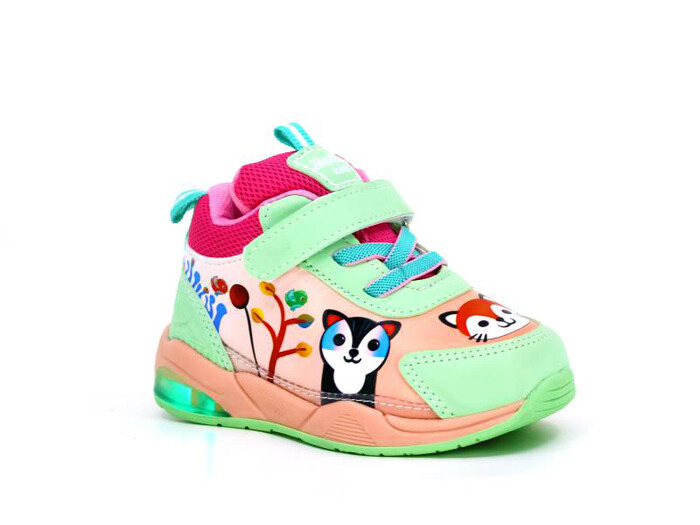 Zıpzıp Bebe 055 Resimli Cilt Işıklı Spor Ayakkabı Su Yeşili - Pembe - 1