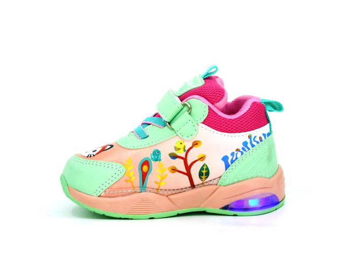 Zıpzıp Bebe 055 Resimli Cilt Işıklı Spor Ayakkabı Su Yeşili - Pembe - 2